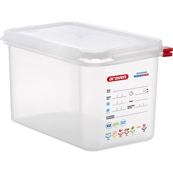 Araven Contenitore gastronorm con coperchio, polipropilene, gastronorm 1/4; GN 1/4, 4.3 l, 26.5x16.2x15 cm (LxLxP); trasparente