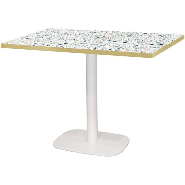 Tavolo Round rettangolare base bianco - laminato legno & pietra RestooTab; 120x70x75 cm (LxLxH); multicolore/terazzo/ottone; rettangolare