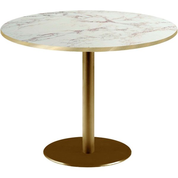 RestooTab Tavolo Roma XL rotondo base dorato - laminato pietra & canti ottone; 75x120 cm (HxØ); bianco lana/marrone/ottone; rotonda
