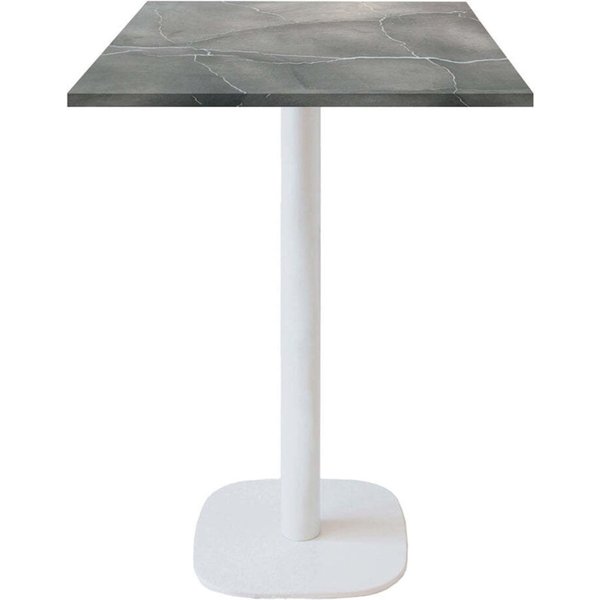 Tavolo alto Round quadrato base bianco quadrato - laminato pietra RestooTab; 60x60x113 cm (LxLxH); Piano tavolo grigio/blu/marmorizzato, struttura bianco; quadrata