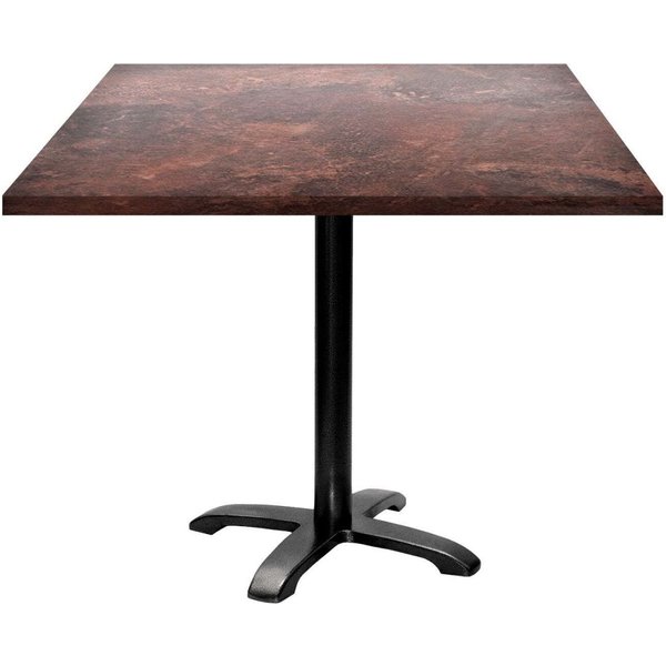 Tavolo Bazila quadrato - laminato pietra RestooTab; 90x90x74 cm (LxLxH); Piano tavolo metallo arrugginito/marrone, struttura nero; quadrata
