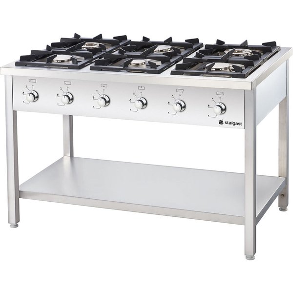 Stalgast Cuisinière à gaz série 700 - G20, 6 brûleurs; 120x70x85 cm (lxPxH); argenté