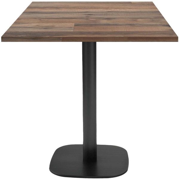 Table Round carrée - décor pierre ou bois RestooTab; 70x70x75 cm (LxlxH); Plateau chêne/brun vintage, Structure noir; carré(e)