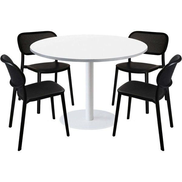 Lot table Rome XL ronde pied blanc et 4 chaises - décor bois ou uni RestooTab; 120x120x75x120 cm (LxlxHxØ); blanc/inox; Structure noir; rond(e)