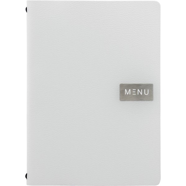 Protège-menu A4 Leather - Ligne Raw - similicuir - plaque Menu + plaque vierge incluses - 4 vues Securit; 24x33.5 cm (lxH); blanc