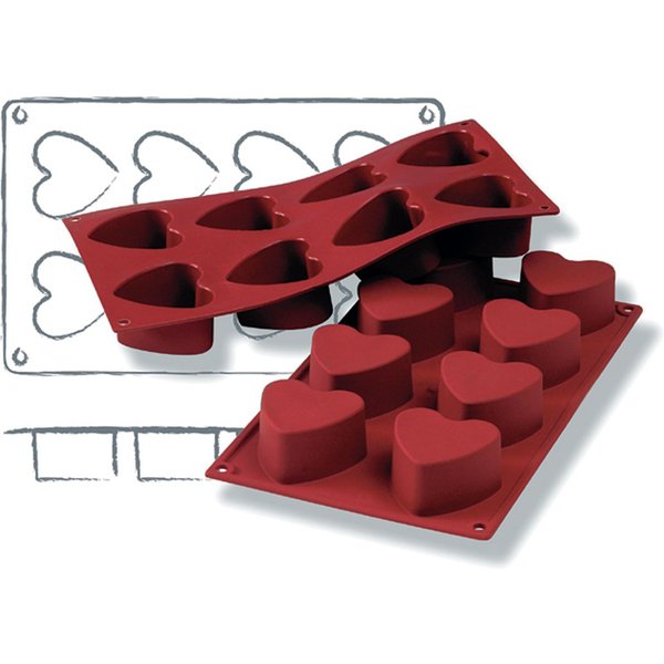 Schneider Moule à pâtisserie en silicone Cœur; 9 cl, 30x17.5x6x3.5 cm (LxlxØxH); rouge