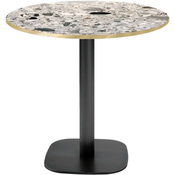 Tavolo Round rotondo - bordi color ottone RestooTab; 75x70 cm (HxØ); Piano tavolo grigio pietra/terazzo/ottone, struttura nero; rotonda
