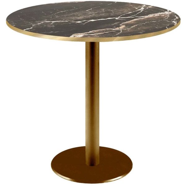 Tavolo Rome rotondo base dorato - bordi color ottone RestooTab; 75x70 cm (HxØ); Piano tavolo nero/marrone/ottone, struttura ottone; rotonda