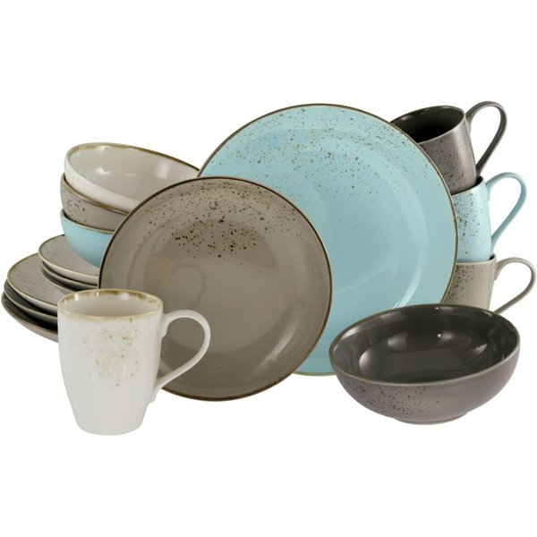 Collezione Natura - Servizio combinato da 16 pezzi CreaTable; grigio/beige/blu chiaro