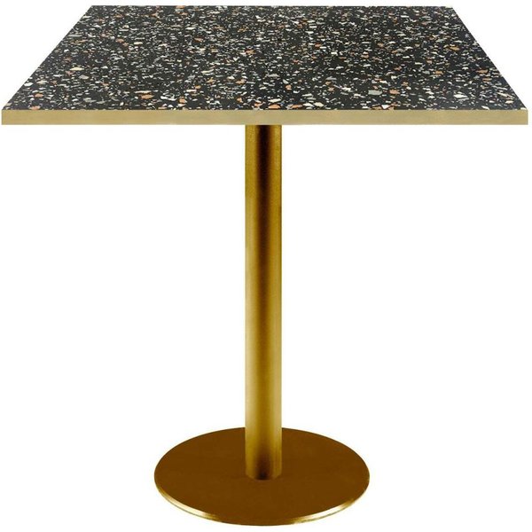 Tavolo Roma quadrato base dorato - laminato pietra & canti ottone RestooTab; 70x70x75 cm (LxLxH); nero/terazzo/ottone; quadrata