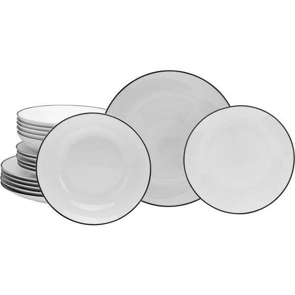 Set di piatti Luna Black Line - Set di piatti 18 pezzi CreaTable; bianco