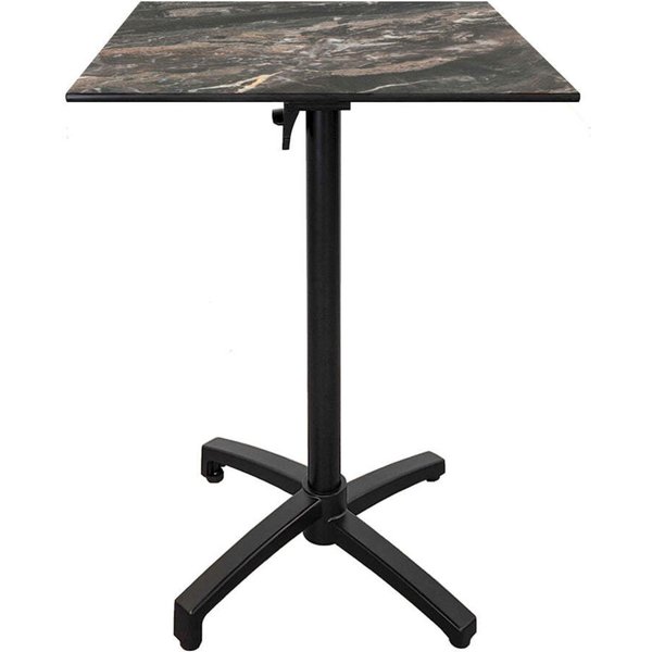 Mange-debout pliable pour terrasse Diabolo carré RestooTab; 60x60x111 cm (LxlxH); Plateau noir/brun/marbré, Structure noir; carré(e)