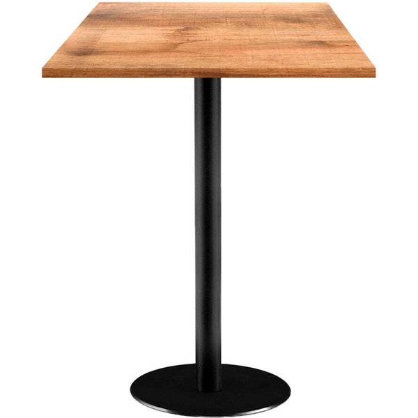 Mange-debout Rome carré - décor bois RestooTab; 60x60x113 cm (LxlxH); Plateau chêne/brun, Structure noir; carré(e)