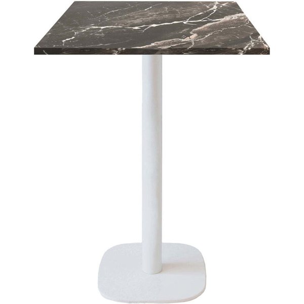 Tavolo alto Round quadrato base bianco quadrato - laminato pietra RestooTab; 60x60x113 cm (LxLxH); Piano tavolo nero, struttura bianco; quadrata