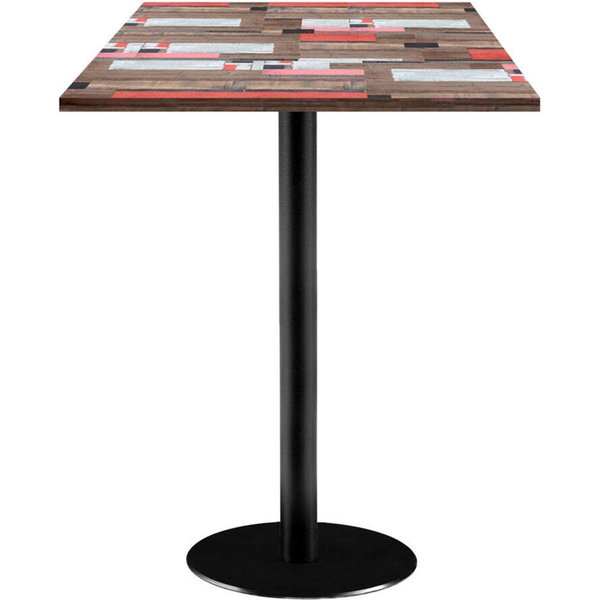 Mange-debout Rome carré - décor bois RestooTab; 60x60x113 cm (LxlxH); Plateau multicolore, Structure noir; carré(e)