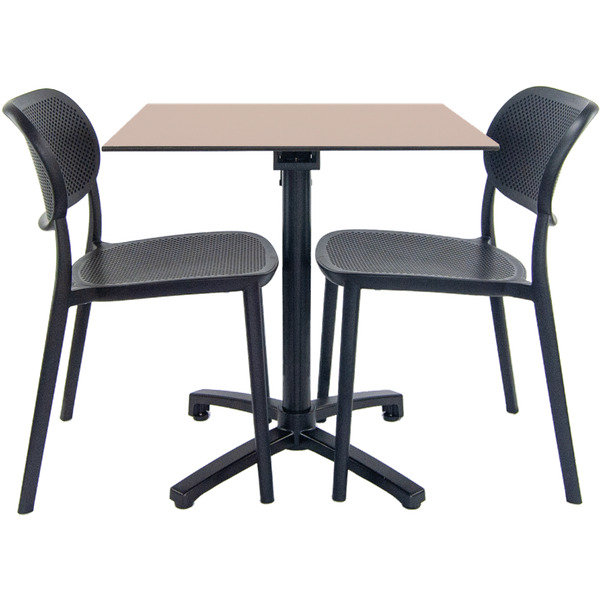 Set da terrazza Tavolo pieghevole Diabolo con 2 sedie RestooTab; 70x70x73 cm (LxLxH); Piano tavolo beige, struttura nero; quadrata
