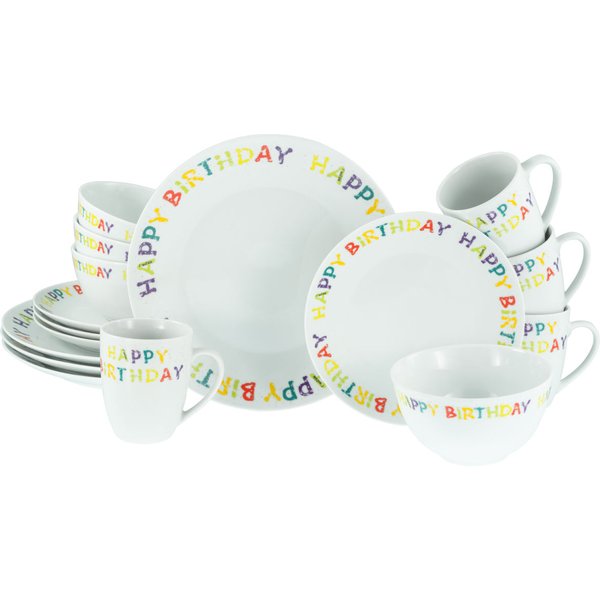 Buon compleanno - Servizio combinato da 16 pezzi CreaTable; bianco