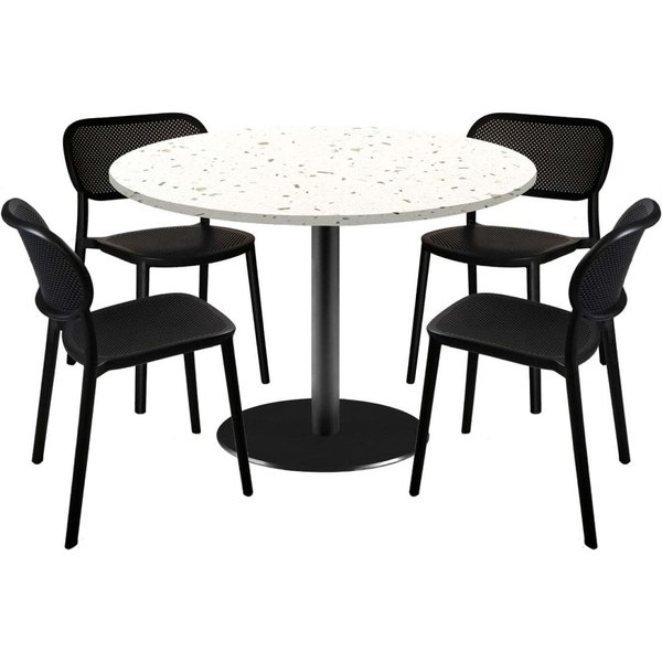 Set tavolo Rome XL rotondo con 4 sedie - laminato pietra RestooTab; 120x120x75x120 cm (LxLxHxØ); bianco/multicolore/terazzo; struttura nero; rotonda