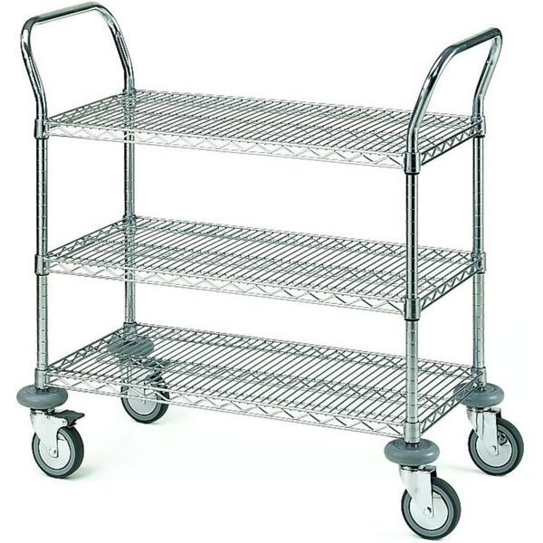Robusto carrello di trasporto a tre ripiani 90 x 45 QUATRO; 61x45x109 cm (LxPxH); argento