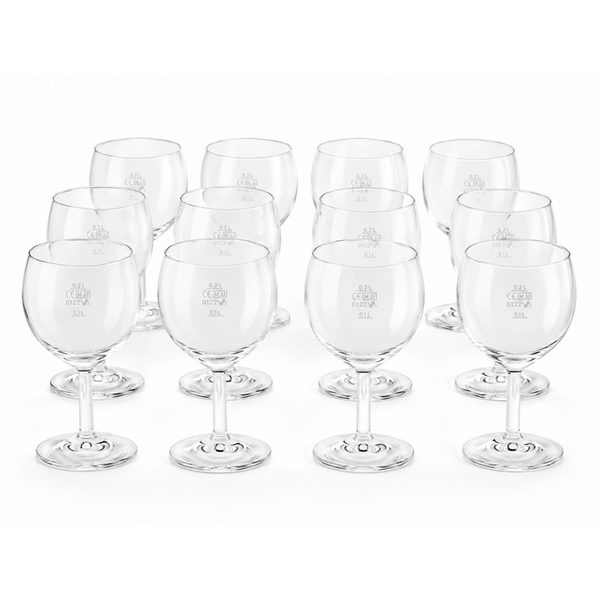 van Well verres à vin Profi 250 ml, jaugés 0,1+0,2 l, 12 pièces van Well; 25 cl, 7.5x7.5x14 cm (ØxØxH); transparent; 0.1 l & 0.2 l trait de remplissage, 12 pièce(s) / Lot
