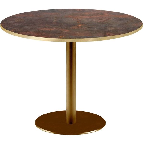 Tavolo Rome XL rotondo base dorato - bordi color ottone RestooTab; 75x120 cm (HxØ); Piano tavolo metallo arrugginito, struttura ottone; rotonda