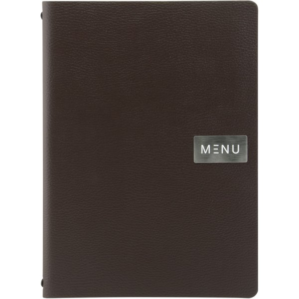 Protège-menu A4 Leather - Ligne Raw - similicuir - plaque Menu + plaque vierge incluses - 4 vues Securit; 24x33.5 cm (lxH); brun