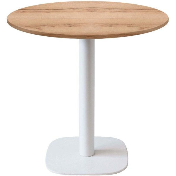 Tavolo Round rotondo - laminato legno & tinta unita RestooTab; 75x70 cm (HxØ); Piano tavolo quercia/naturale, struttura bianco; rotonda