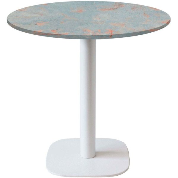Table Round ronde pied blanc - décor pierre RestooTab; 75x70 cm (HxØ); Plateau métal effet rouillé, Structure blanc; rond(e)