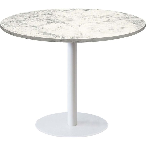 Table Rome XL ronde pied blanc - décors bois & pierres RestooTab; 75x120 cm (HxØ); gris clair/laiton/marbré; rond(e)