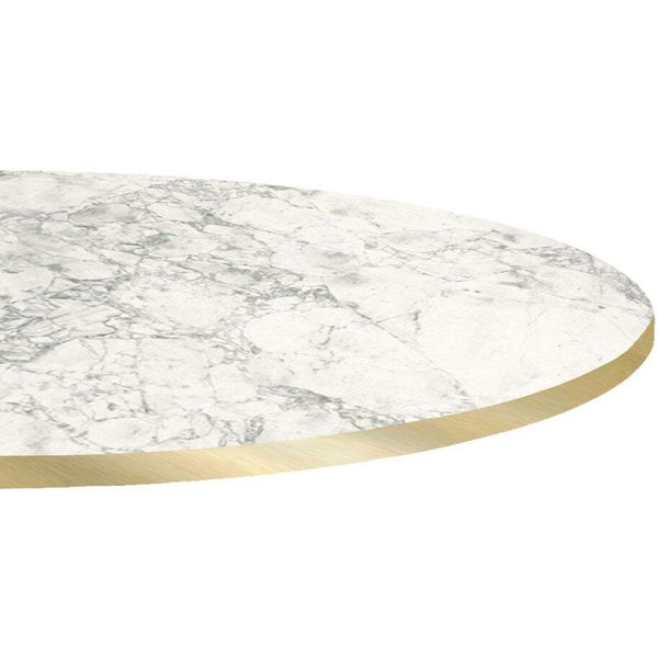 Piano tavolo rotondo, laminato marmo chiaro, bordi colore ottone RestooTab; 120x120 cm (LxL); grigio chiaro/ottone/marmorizzato; rotonda