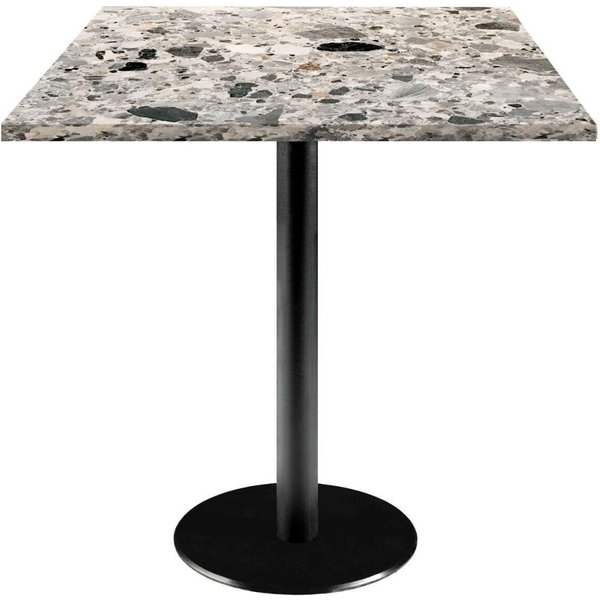 Tavolo Rome quadrato - laminato pietra RestooTab; 70x70x75 cm (LxLxH); Piano tavolo grigio/terazzo, struttura nero; quadrata