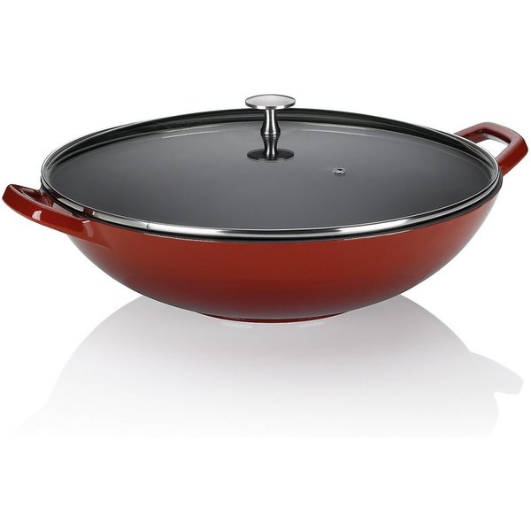 kela Wok Calido in ghisa; 36 cm (Ø); rosso