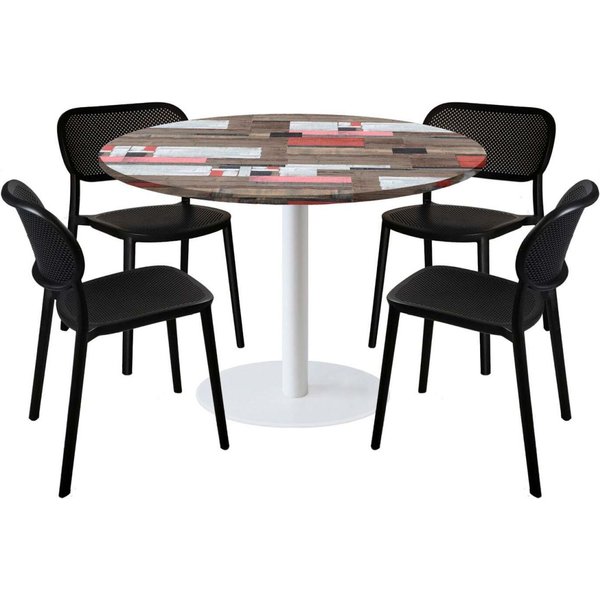 Set tavolo Rome XL rotondo base bianco con 4 sedie - laminato legno & tinta unita RestooTab; 120x120x75x120 cm (LxLxHxØ); multicolore; struttura nero; rotonda
