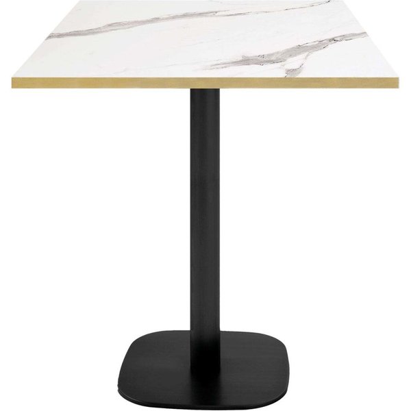 Tavolo alto snack Round quadrato (H90) - laminato pietra & legno RestooTab; 70x70x93 cm (LxLxH); Piano tavolo bianco, struttura nero; quadrata
