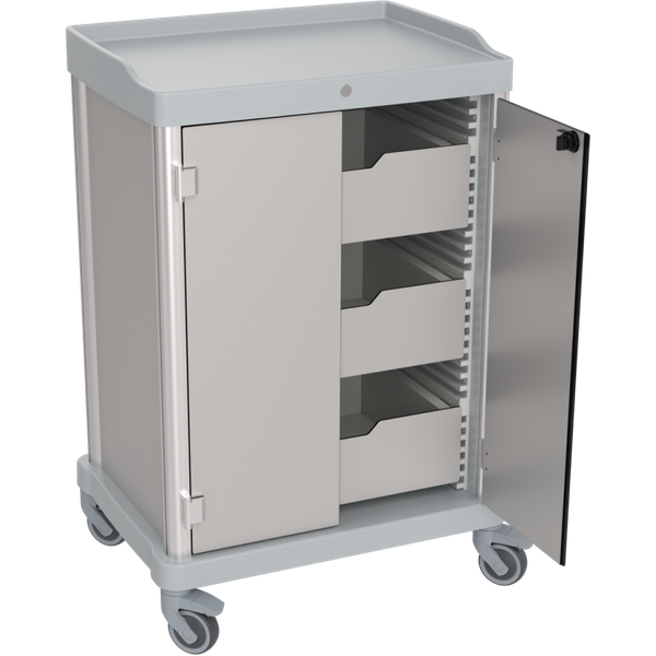 Chariot de réapprovisionnement pour minibar avec portes et 3 tiroirs QUATRO; 72x110 cm (lxH); gris