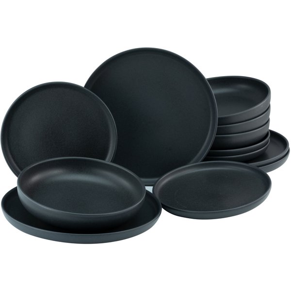 Série d'assiettes 12 pièces Uno BLACK CreaTable; noir