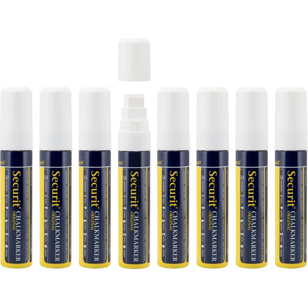 Lot de 8 feutres-craie à encre liquide - pointe large 7-15mm Securit; 2.7 cm (L), Epaisseur de trait 27 mm; blanc