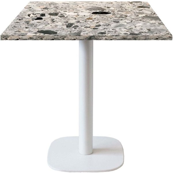 Table Round carrée pied blanc - décor pierre RestooTab; 70x70x75 cm (LxlxH); Plateau gris/terrazzo, Structure blanc; carré(e)
