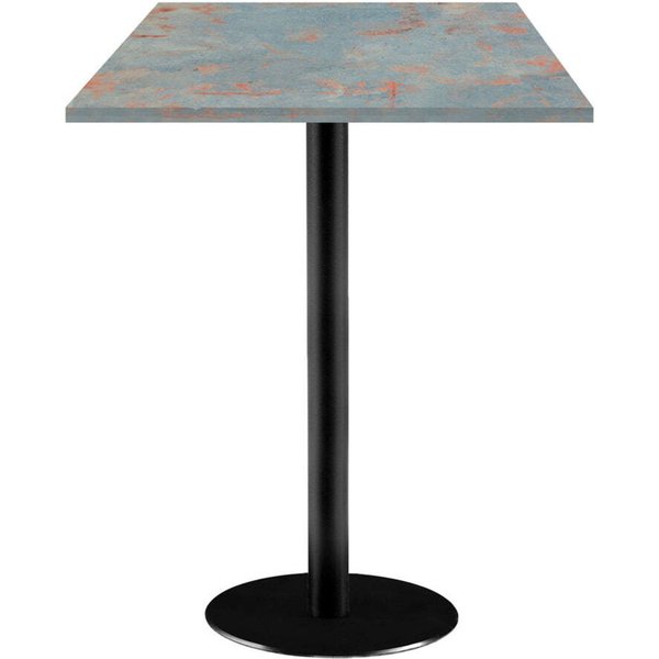 Mange-debout Rome carré - décor pierre RestooTab; 60x60x113 cm (LxlxH); Plateau métal effet rouillé/gris, Structure noir; carré(e)