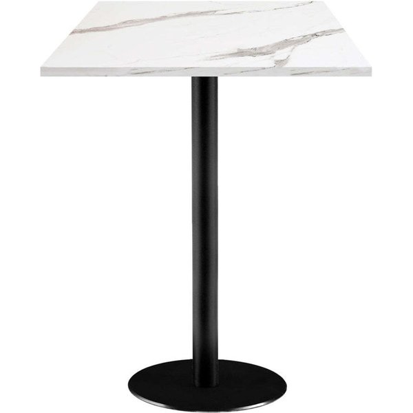Tavolo alto Rome quadrato - laminato pietra RestooTab; 60x60x113 cm (LxLxH); Piano tavolo bianco/grigio/marmorizzato, struttura nero; quadrata