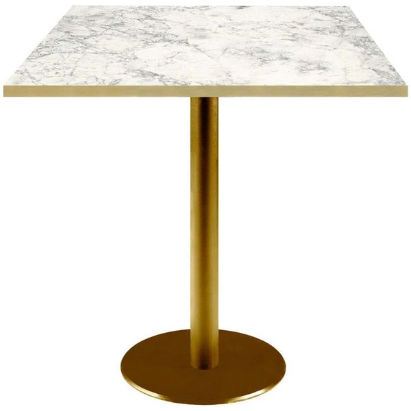 Table Rome carrée pied doré - décors pierres & chants laiton RestooTab; 70x70x75 cm (LxlxH); gris clair/laiton/marbré; carré(e)