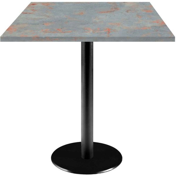 Tavolo Rome quadrato - laminato pietra RestooTab; 70x70x75 cm (LxLxH); Piano tavolo metallo arrugginito/grigio, struttura nero; quadrata