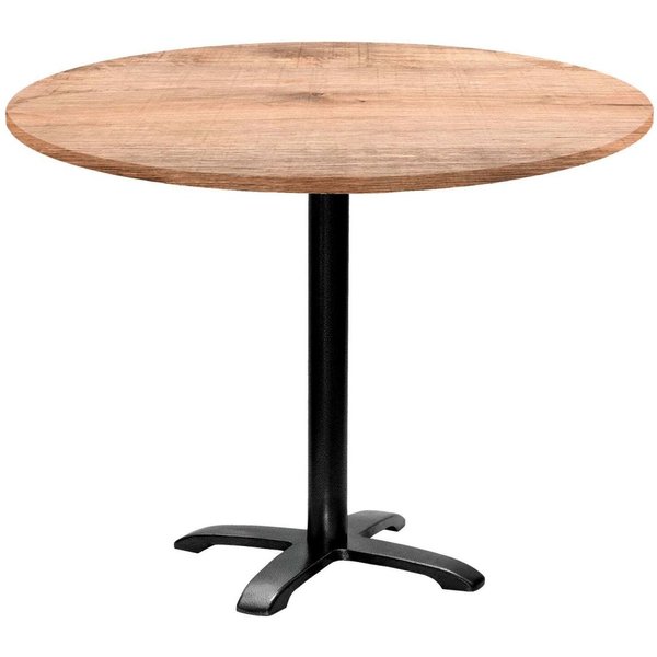 Table Bazila ronde - décor bois RestooTab; 74x110 cm (HxØ); Plateau chêne/brun clair, Structure noir; rond(e)