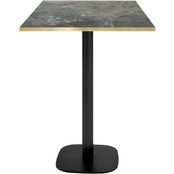 Mange-debout Round carré - chant couleur laiton RestooTab; 60x60x113 cm (LxlxH); Plateau gris bleuté/laiton, Structure noir; carré(e)