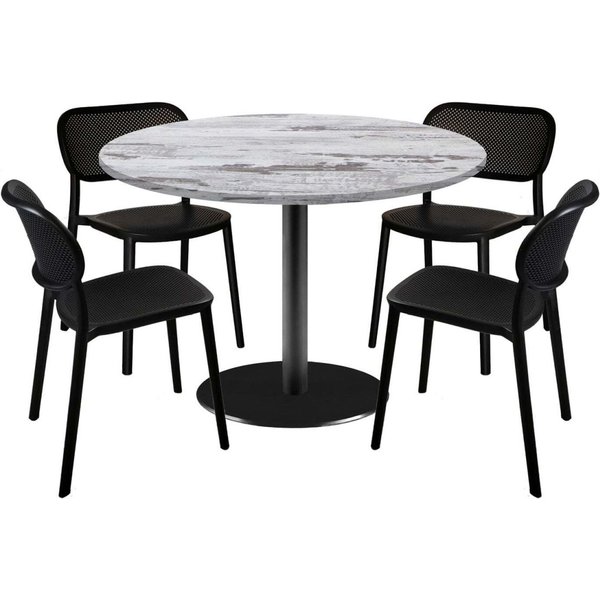 Set tavolo Rome XL rotondo con 4 sedie - laminato legno RestooTab; 120x120x75x120 cm (LxLxHxØ); quercia/bianco; struttura nero; rotonda