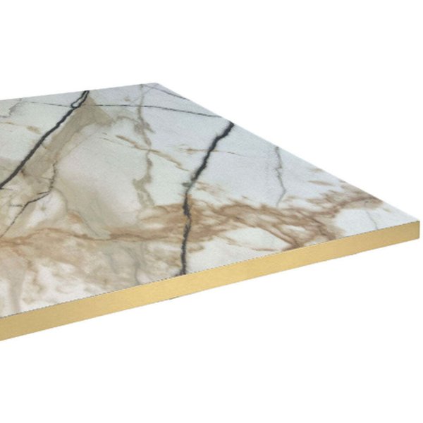 Plateau de table rectangulaire, décor marbre, chant couleur laiton RestooTab; 160x80 cm (Lxl); beige naturel/gris/laiton; rectangulaire