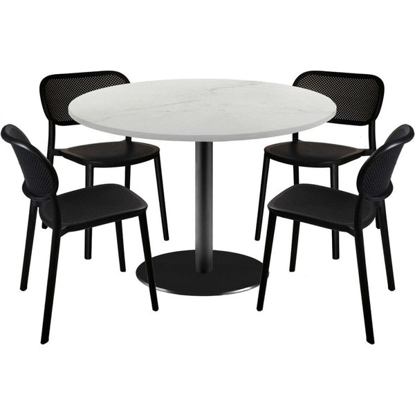 Set tavolo Rome XL rotondo con 4 sedie - laminato pietra RestooTab; 120x120x75x120 cm (LxLxHxØ); bianco/beige/marmorizzato; struttura nero; rotonda