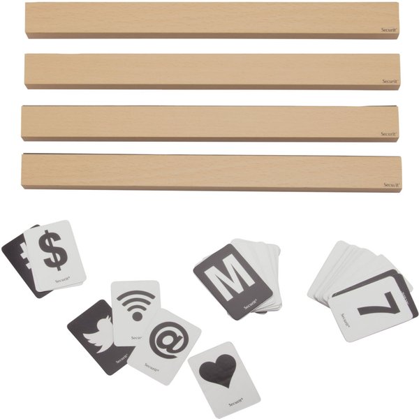 Set di 4 Mensole - Legno finitura nera laccata - 169 carte fronte-retro con lettere, numeri e icone incluse - 25 cm/mensola Securit; 0.29x25x2.5 cm (LxLxH); marrone