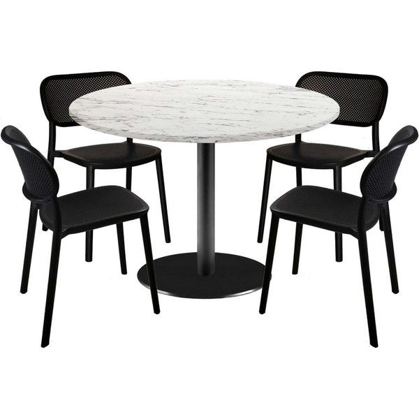 Set tavolo Rome XL rotondo con 4 sedie - laminato pietra RestooTab; 120x120x75x120 cm (LxLxHxØ); bianco/grigio pietra/marmorizzato; struttura nero; rotonda