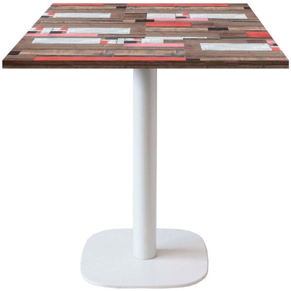 Table Round carrée pied blanc - décor bois ou uni RestooTab; 70x70x75 cm (LxlxH); Plateau multicolore, Structure blanc; carré(e)